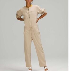 NWOT Lululemon Ventlite Zippered Jumpsuit Trench Tan Utility One Piece Size 12